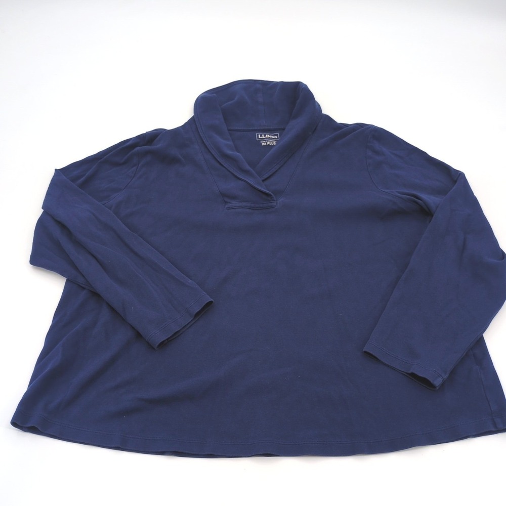 L.L.Bean Shawl Neck Pullover Sweater Navy Blue Women's Plus Size 2X Cotton Cozy